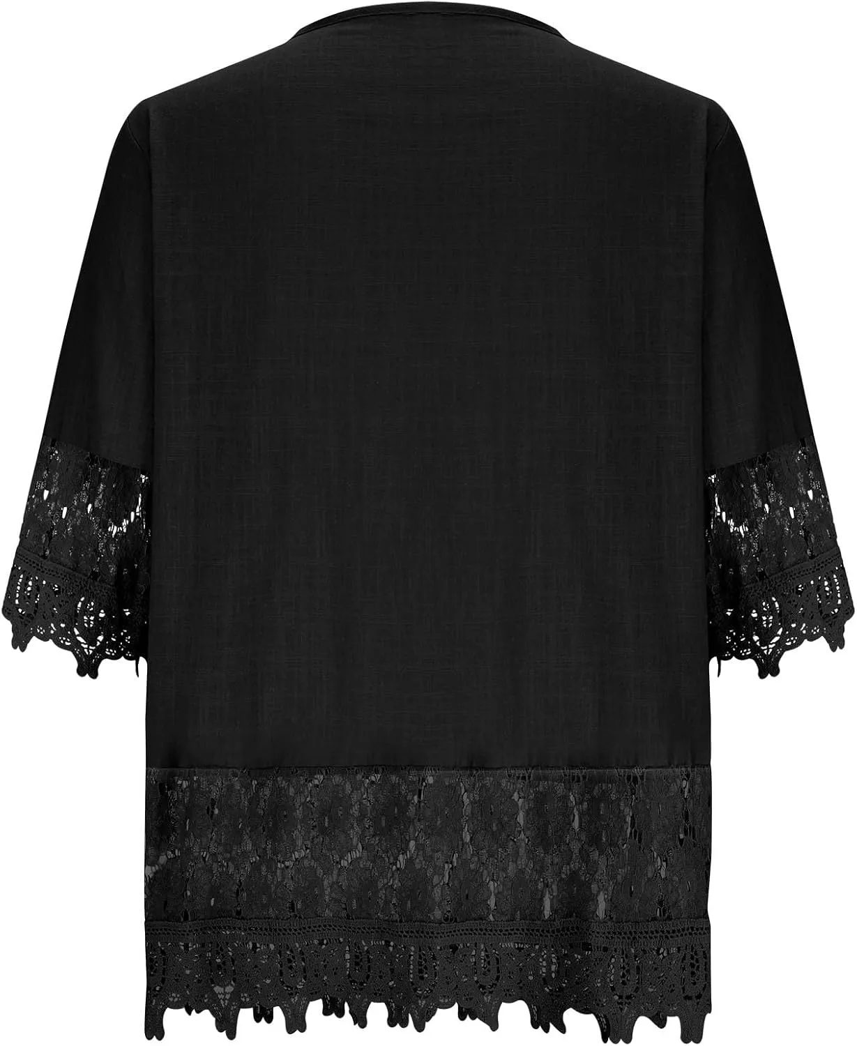 3/4 Length Sleeve Womens Boho Tops Cotton Linen Mexican Embroidered Shirts Plus Size Flowy Lace Tunic Peasant Blouses