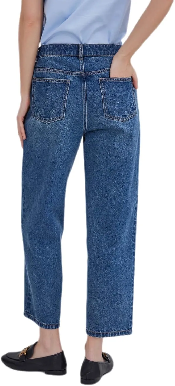 ASSUAL Womens Jeans, Ankle Straight Leg Relaxed Denim Pants, Casual Slim Mid-Rise Cropped Jeans with Pockets