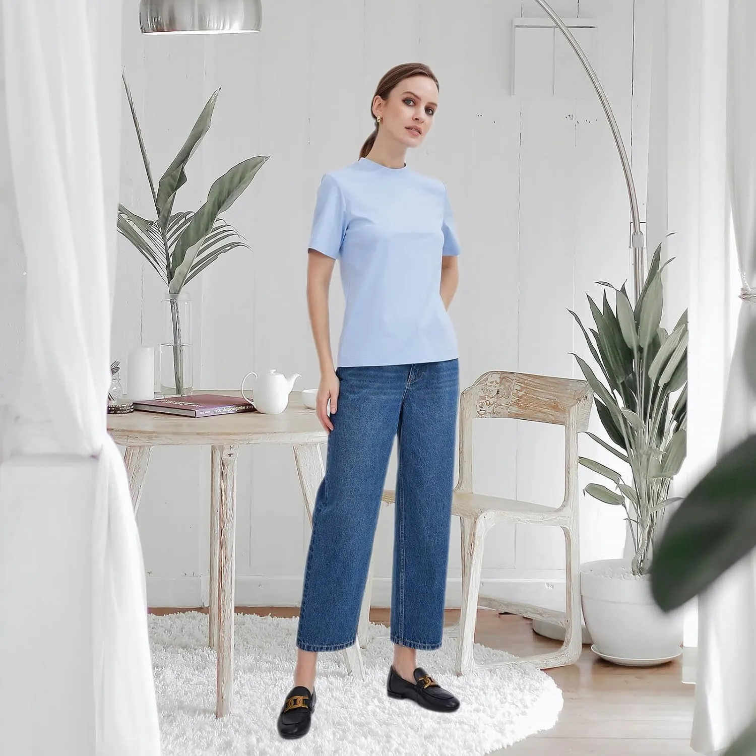 ASSUAL Womens Jeans, Ankle Straight Leg Relaxed Denim Pants, Casual Slim Mid-Rise Cropped Jeans with Pockets