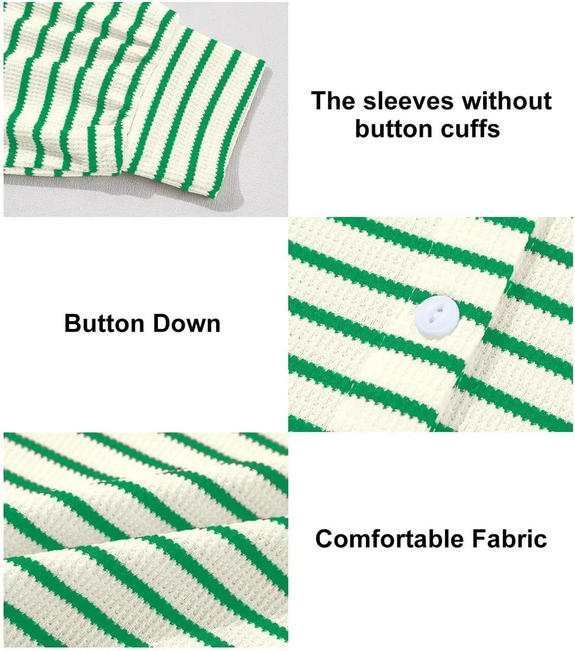 Astylish Women's 2025 Cute Striped Waffle Oversized Stretchy Long Sleeve Shirts Soft Collared V Neck Button Up Blouses Tops