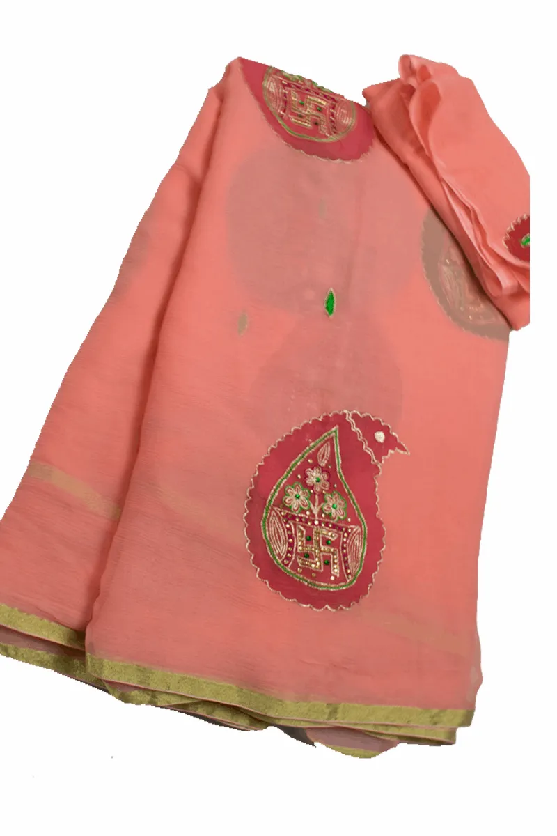 Beautiful Pure Chiffon Zari and thread work Hand Tie-Die batik Print Saree