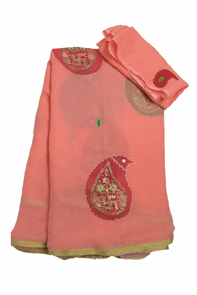 Beautiful Pure Chiffon Zari and thread work Hand Tie-Die batik Print Saree