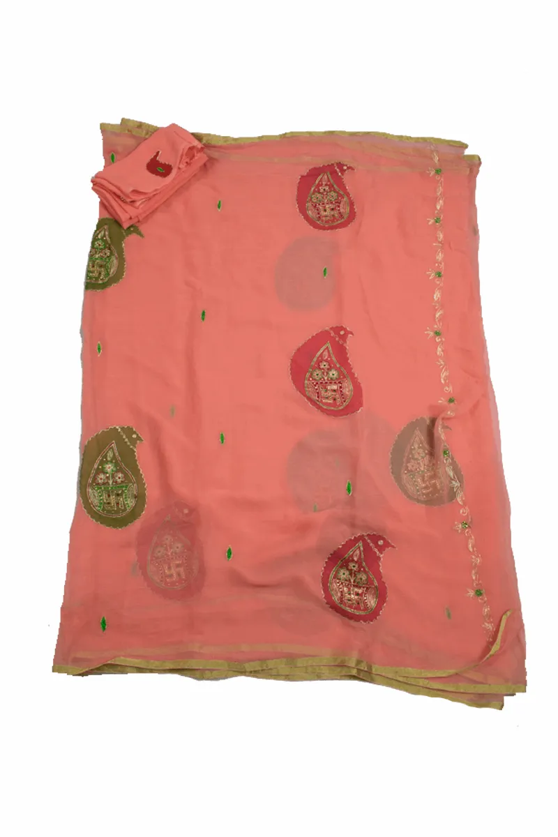 Beautiful Pure Chiffon Zari and thread work Hand Tie-Die batik Print Saree