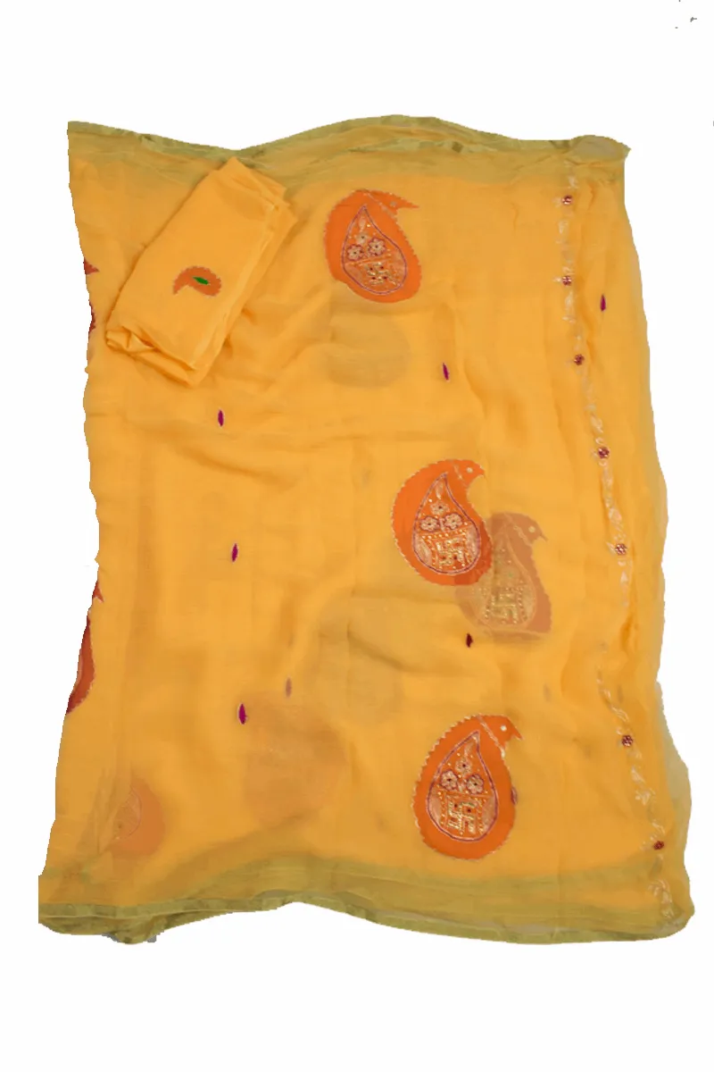 Beautiful Pure Chiffon Zari and thread work Hand Tie-Die batik Print Saree