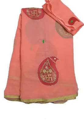 Beautiful Pure Chiffon Zari and thread work Hand Tie-Die batik Print Saree