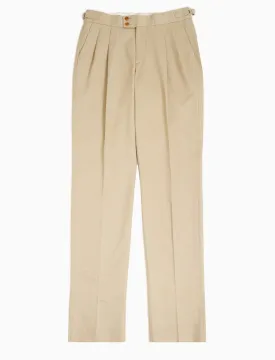 Beige Cavalry Twill Cotton High Waisted Trousers
