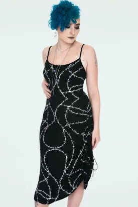 Black Thorn Print Slip Dress with Side Adjuster