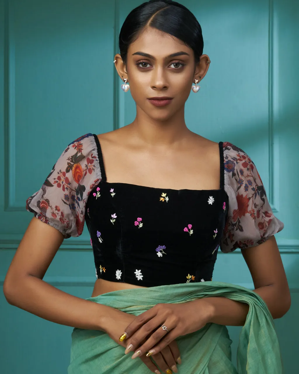Black Velvet Blouse With Puffed Sleeves