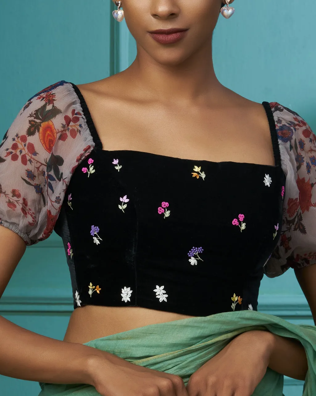 Black Velvet Blouse With Puffed Sleeves