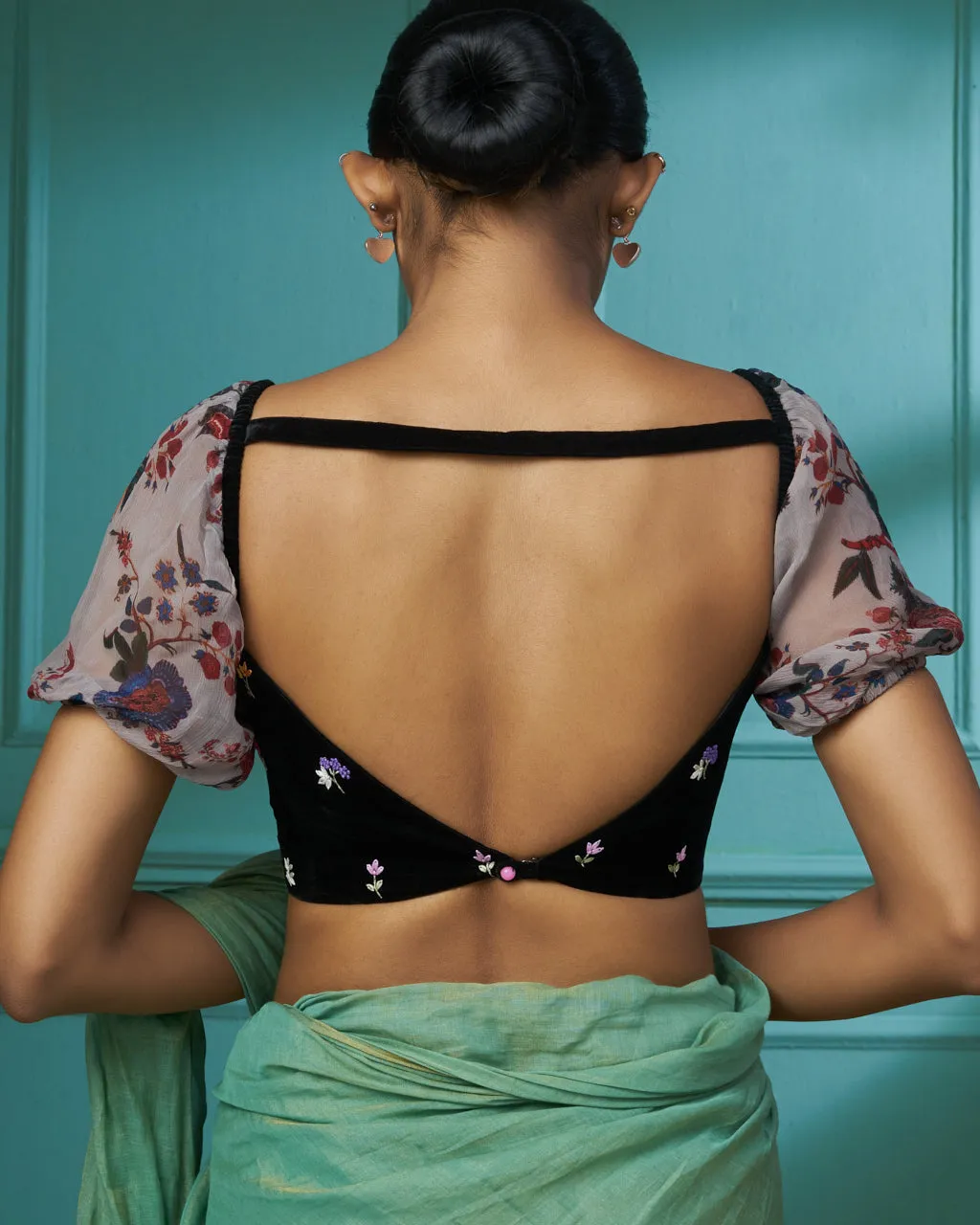 Black Velvet Blouse With Puffed Sleeves