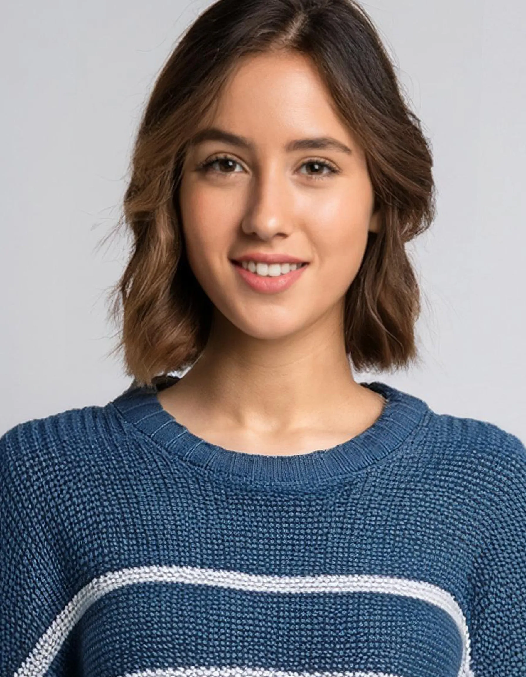 Blue and White Striped Knit Pullover