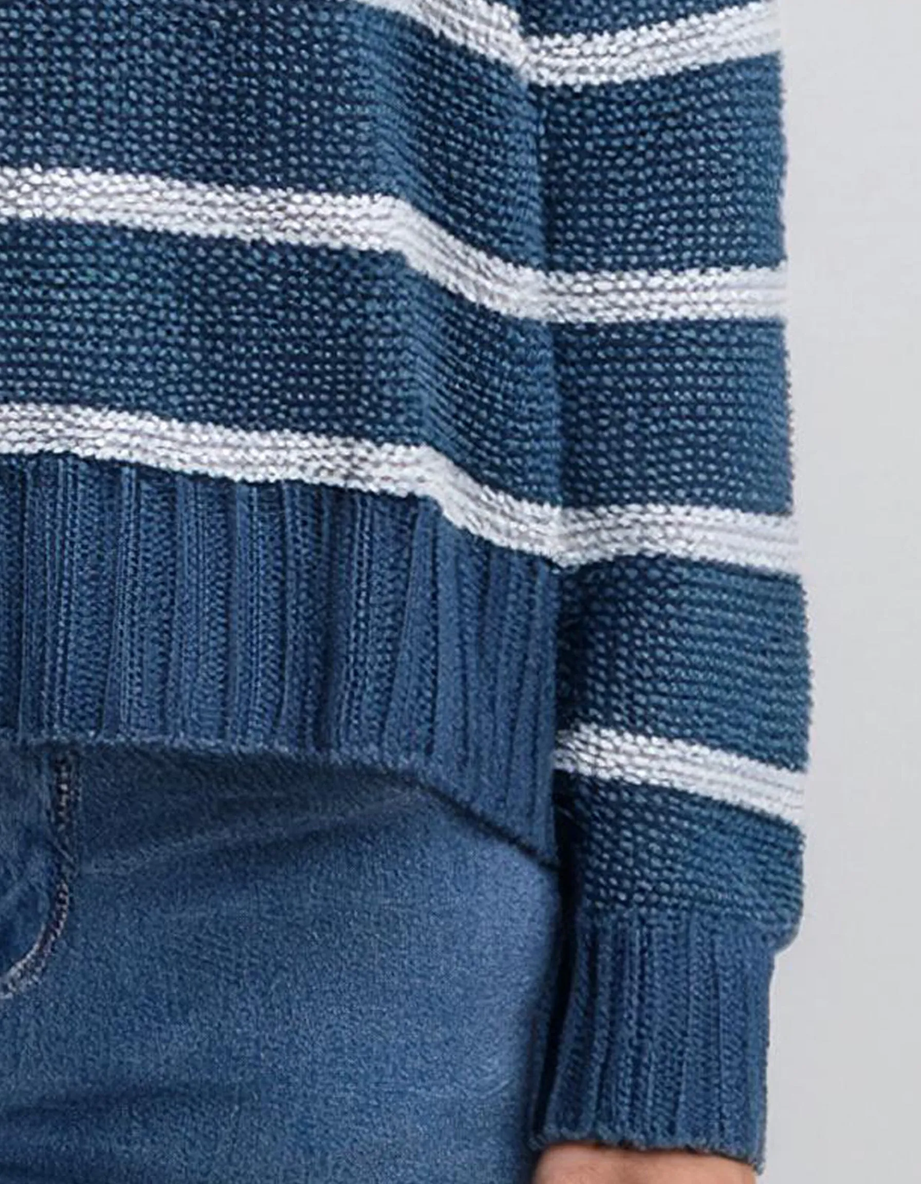 Blue and White Striped Knit Pullover