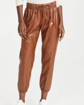 Brown Vegan Leather Joggers