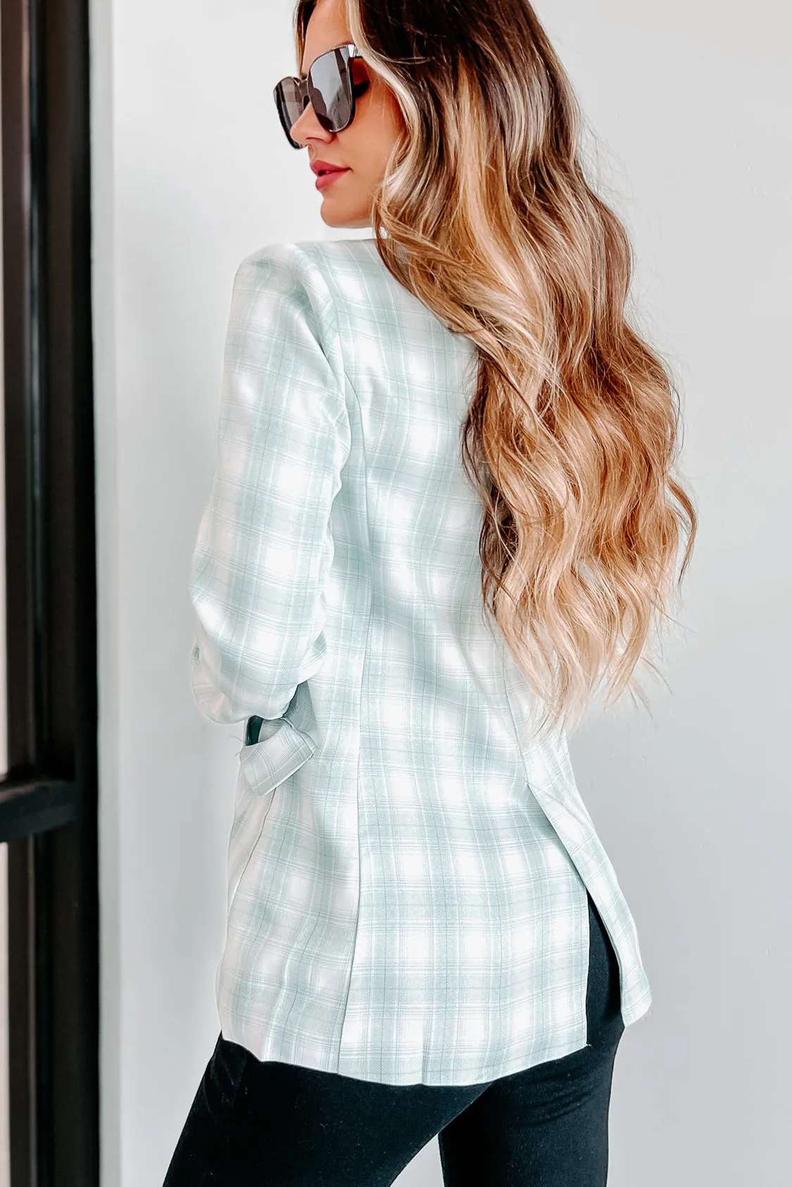 Bruna Plaid Two Piece Blazer Set (Sage)