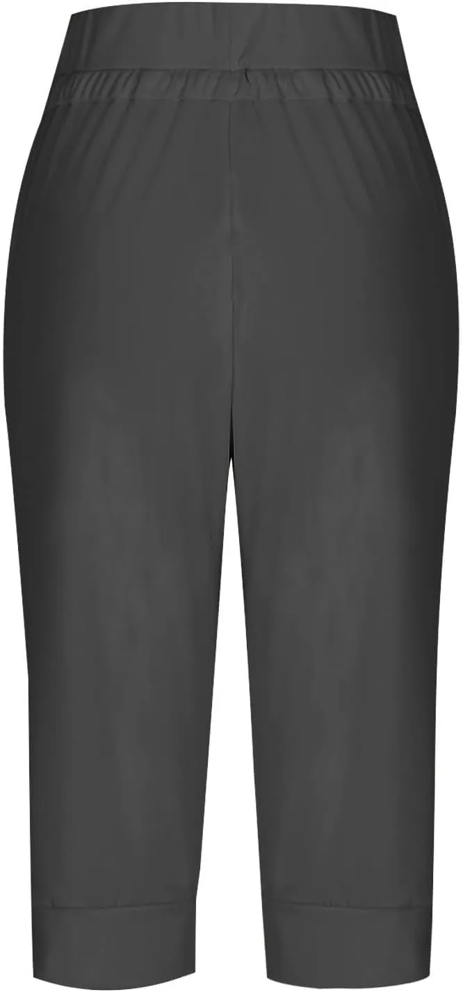 Capri Joggers Womens Fashion 2025 Trendy Elastic Drawstring High Waisted Capris Casual Summer Stretch Active Pants