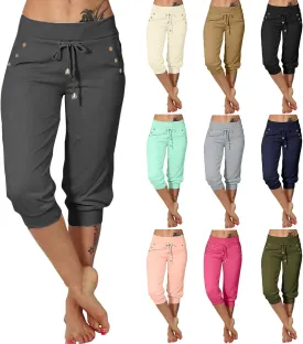 Capri Joggers Womens Fashion 2025 Trendy Elastic Drawstring High Waisted Capris Casual Summer Stretch Active Pants