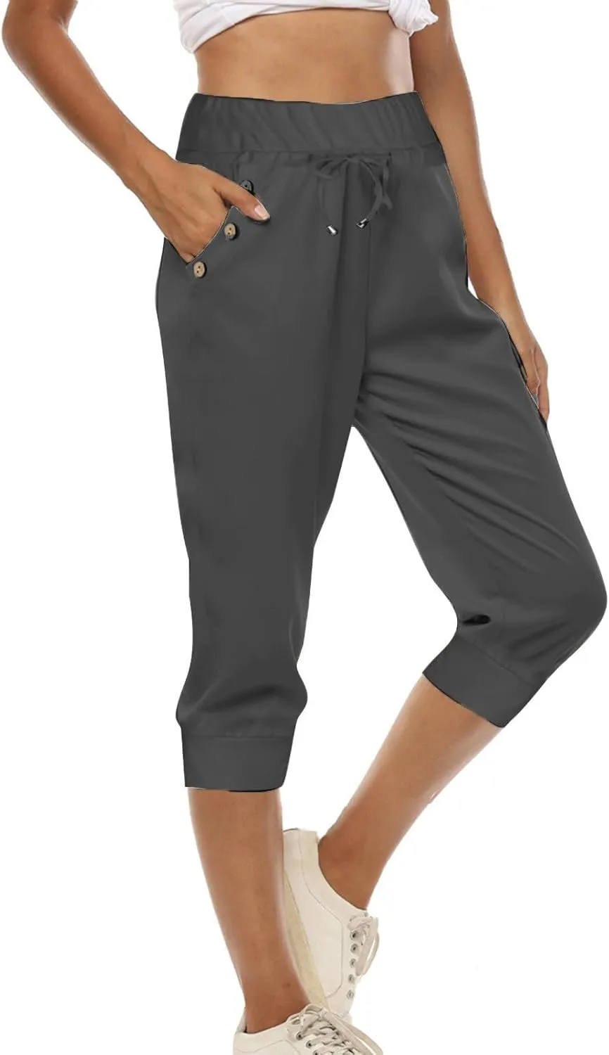 Capri Joggers Womens Fashion 2025 Trendy Elastic Drawstring High Waisted Capris Casual Summer Stretch Active Pants