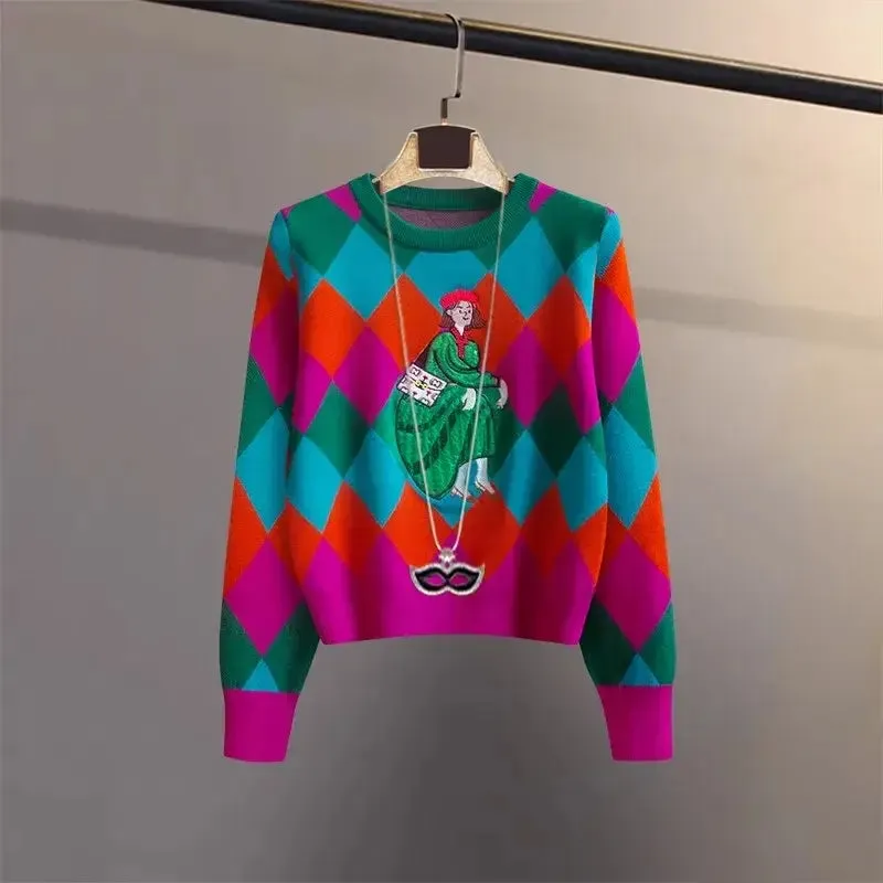 Casual Sequin Knit Cartoon Detail Pullover