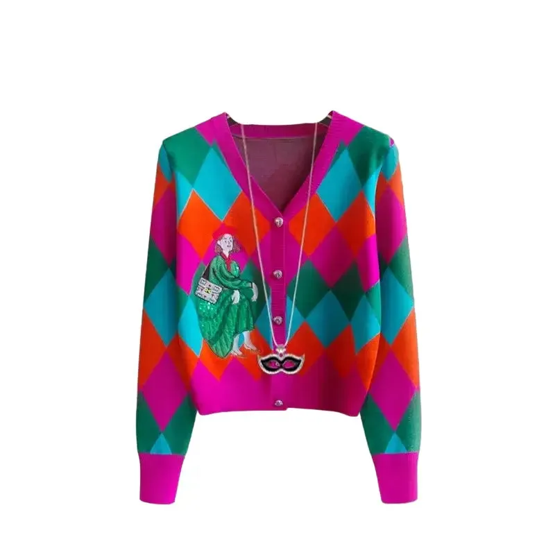 Casual Sequin Knit Cartoon Detail Pullover