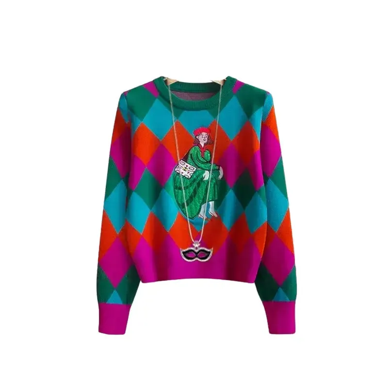 Casual Sequin Knit Cartoon Detail Pullover