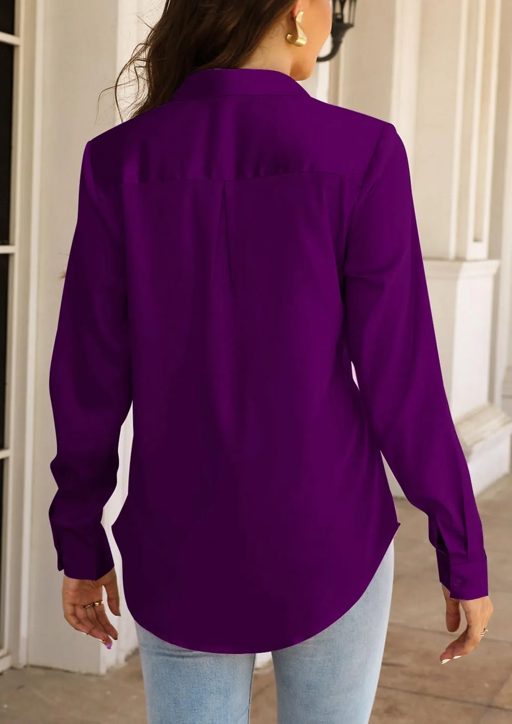 CBOO Women Elegant Satin Blouses Shirts, Soft Silk Shirts Top, Satin Button Down Shirts, Office Long Sleeve Blouse Shirt