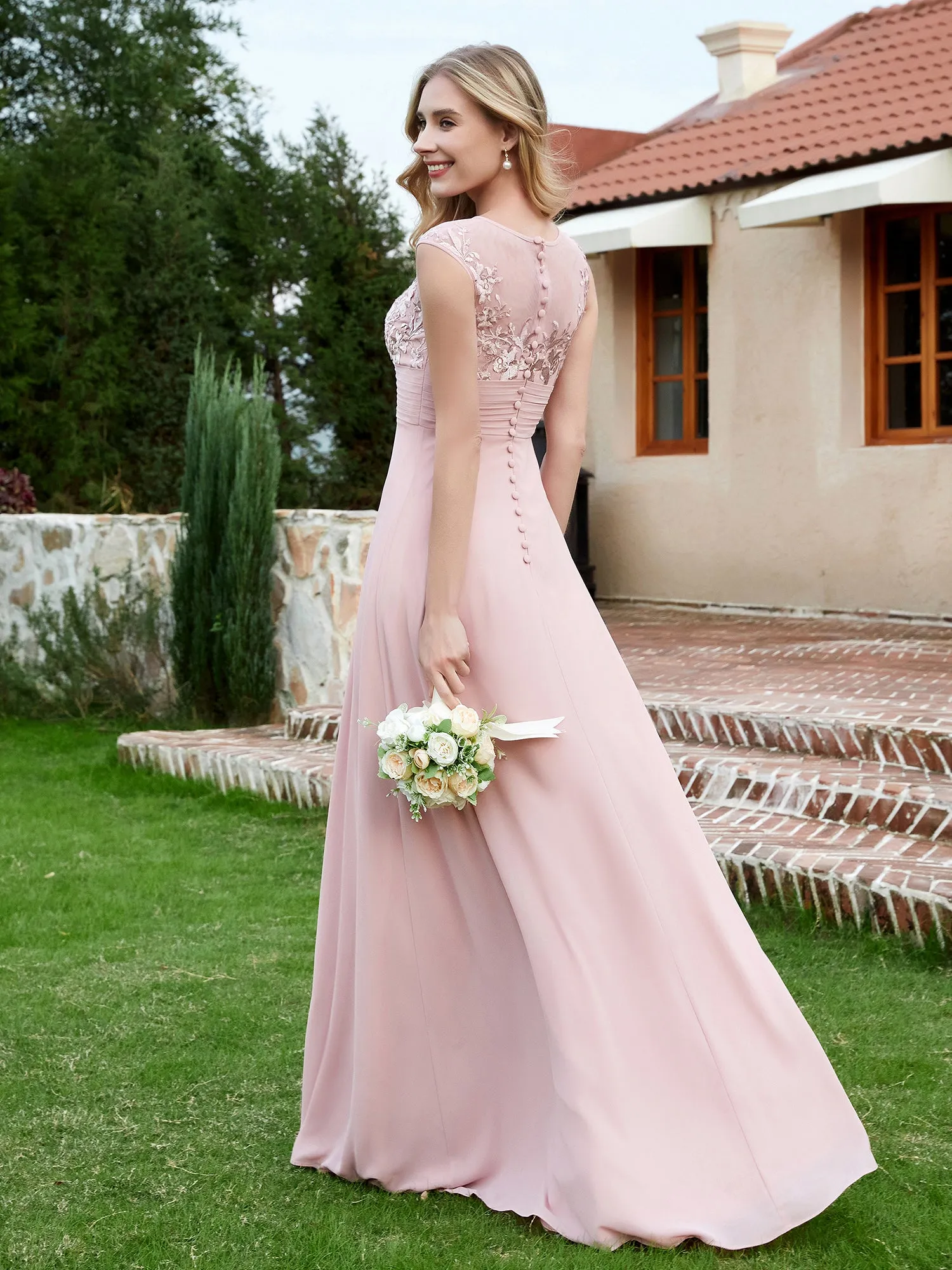 Chiffon And Lace Floor-length A-line Dress Clearance