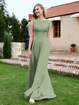 Chiffon And Lace Floor-length A-line Dress Dusty Sage Plus Size