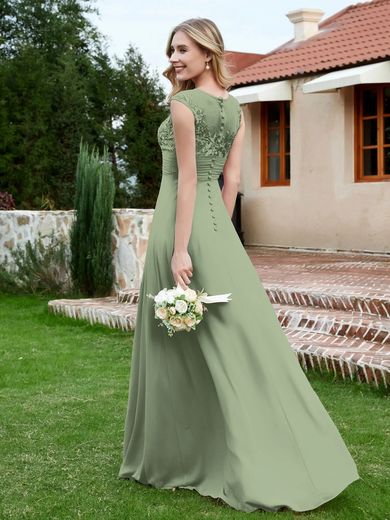 Chiffon And Lace Floor-length A-line Dress Dusty Sage Plus Size