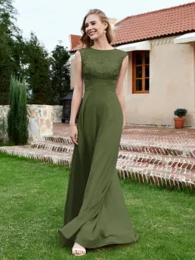 Chiffon And Lace Floor-length A-line Dress Olive Green Plus Size