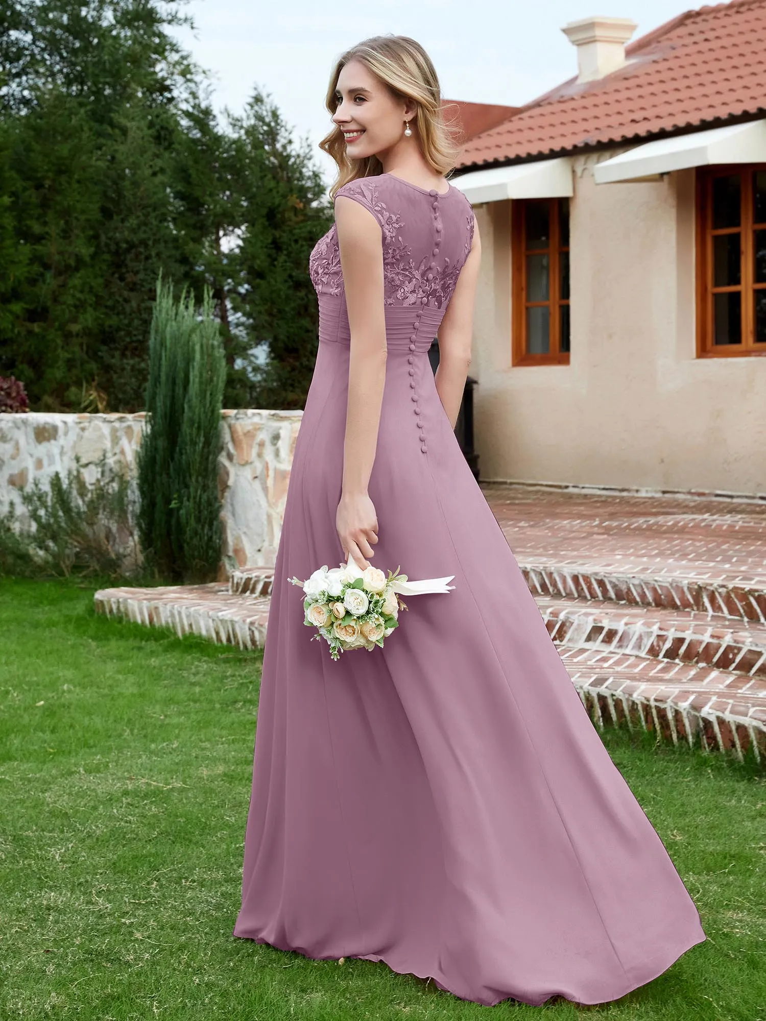 Chiffon And Lace Floor-length A-line Dress Wisteria Plus Size