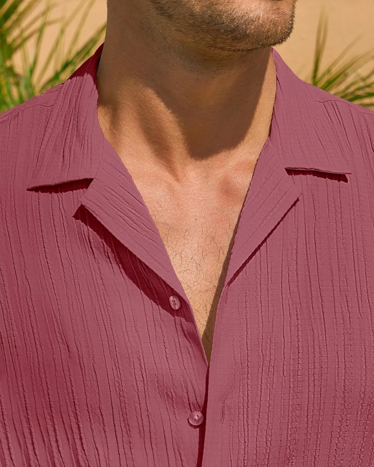DEMEANOR Mens Short Sleeve Button Down Shirts Textured Linen Shirts for Men Casual Button Up Summer Beach Shirt Vacation
