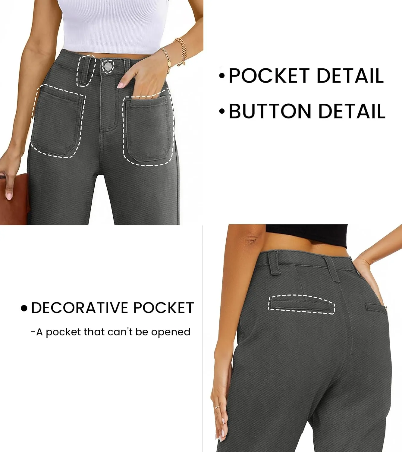 Denim Women Cropped Trousers Jeans Pants Leg Jeans High Rise Pants Stretchy with Pockets