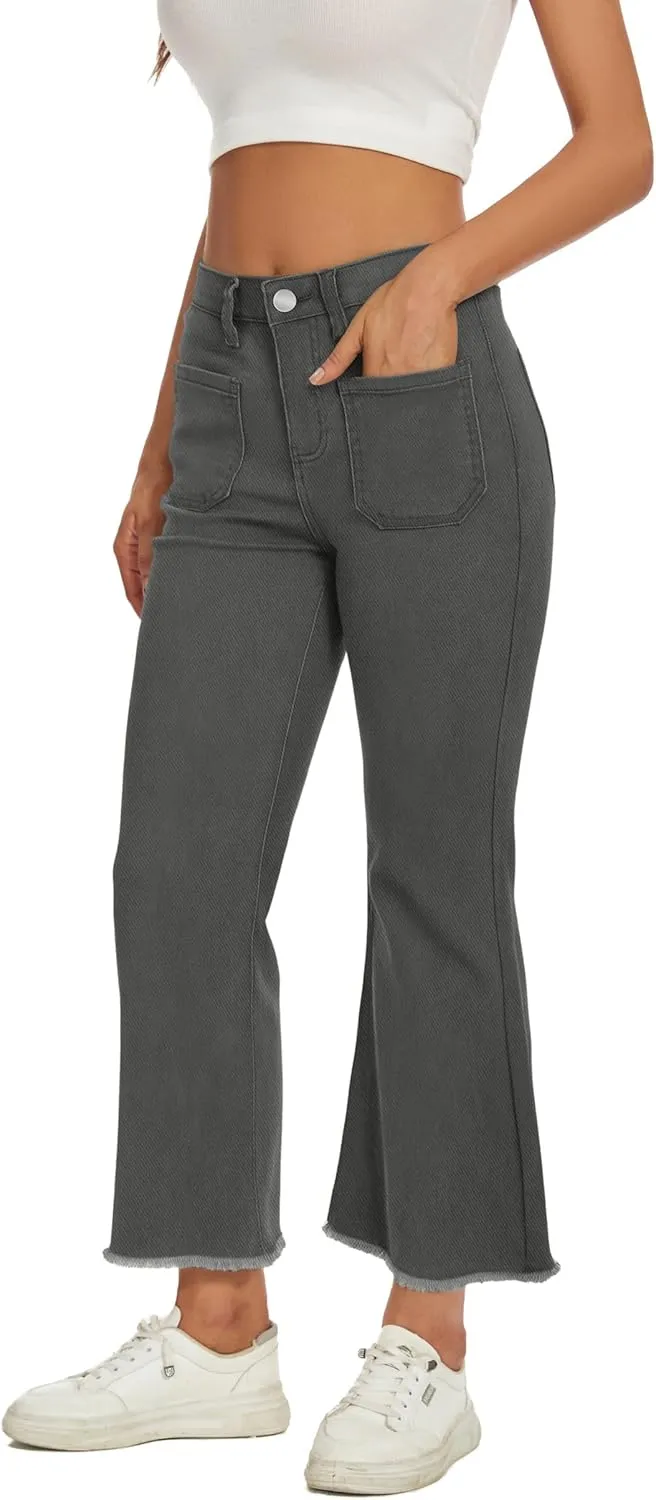 Denim Women Cropped Trousers Jeans Pants Leg Jeans High Rise Pants Stretchy with Pockets