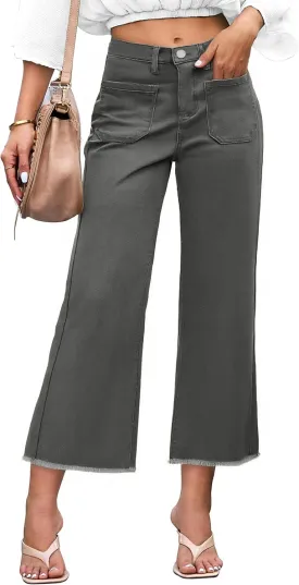 Denim Women Cropped Trousers Jeans Pants Leg Jeans High Rise Pants Stretchy with Pockets