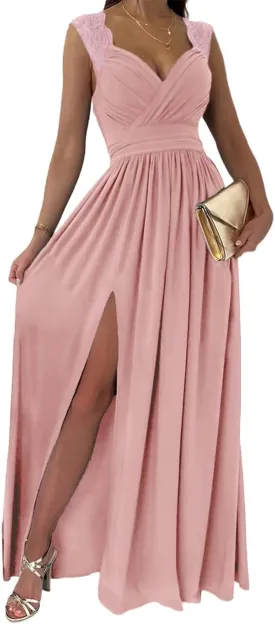 Dokotoo Womens 2025 Formal Dresses Wrap V-Neck Ruched Sexy Bridesmaid Wedding Guest Maxi Dresses