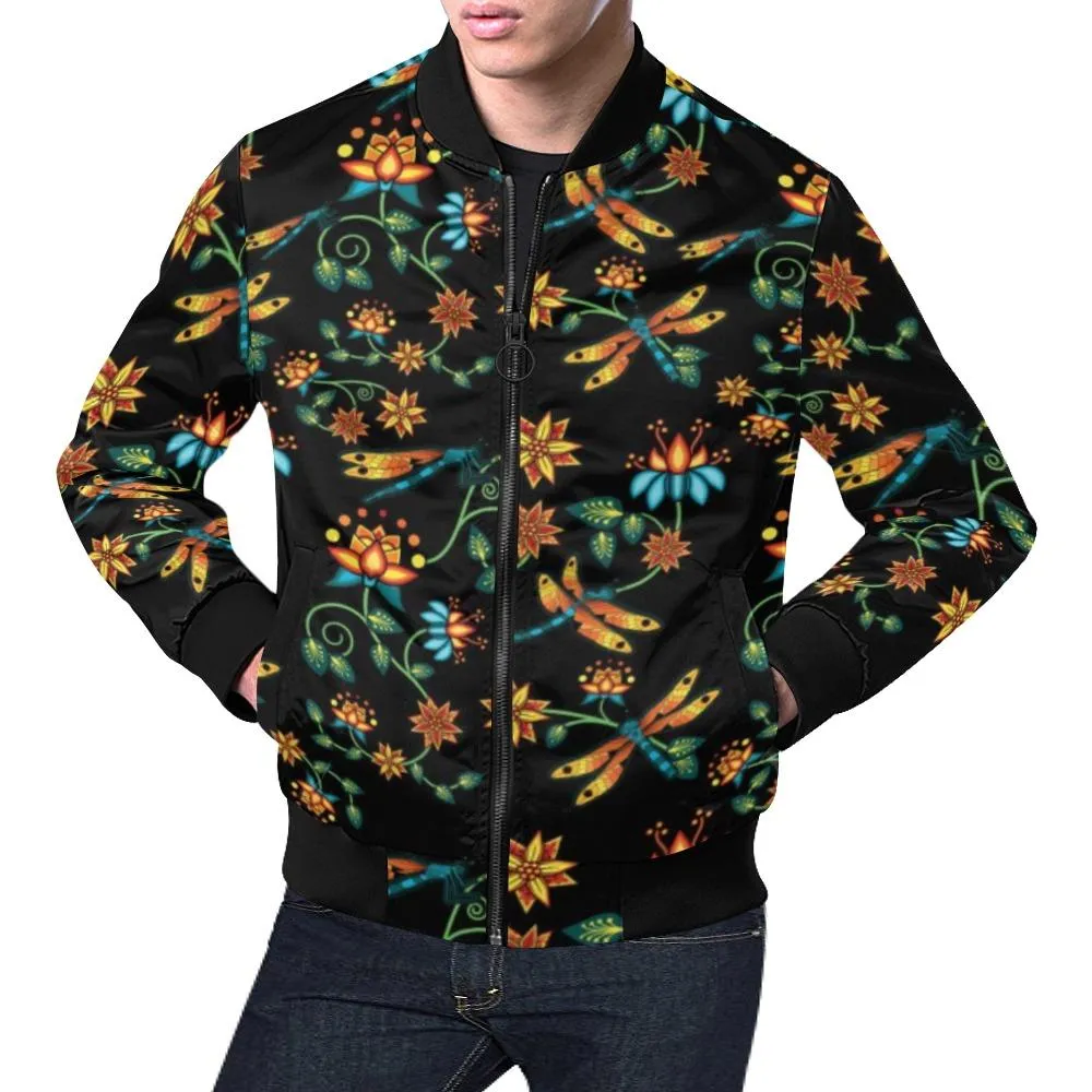 Dragon Lily Noir Bomber Jacket for Men