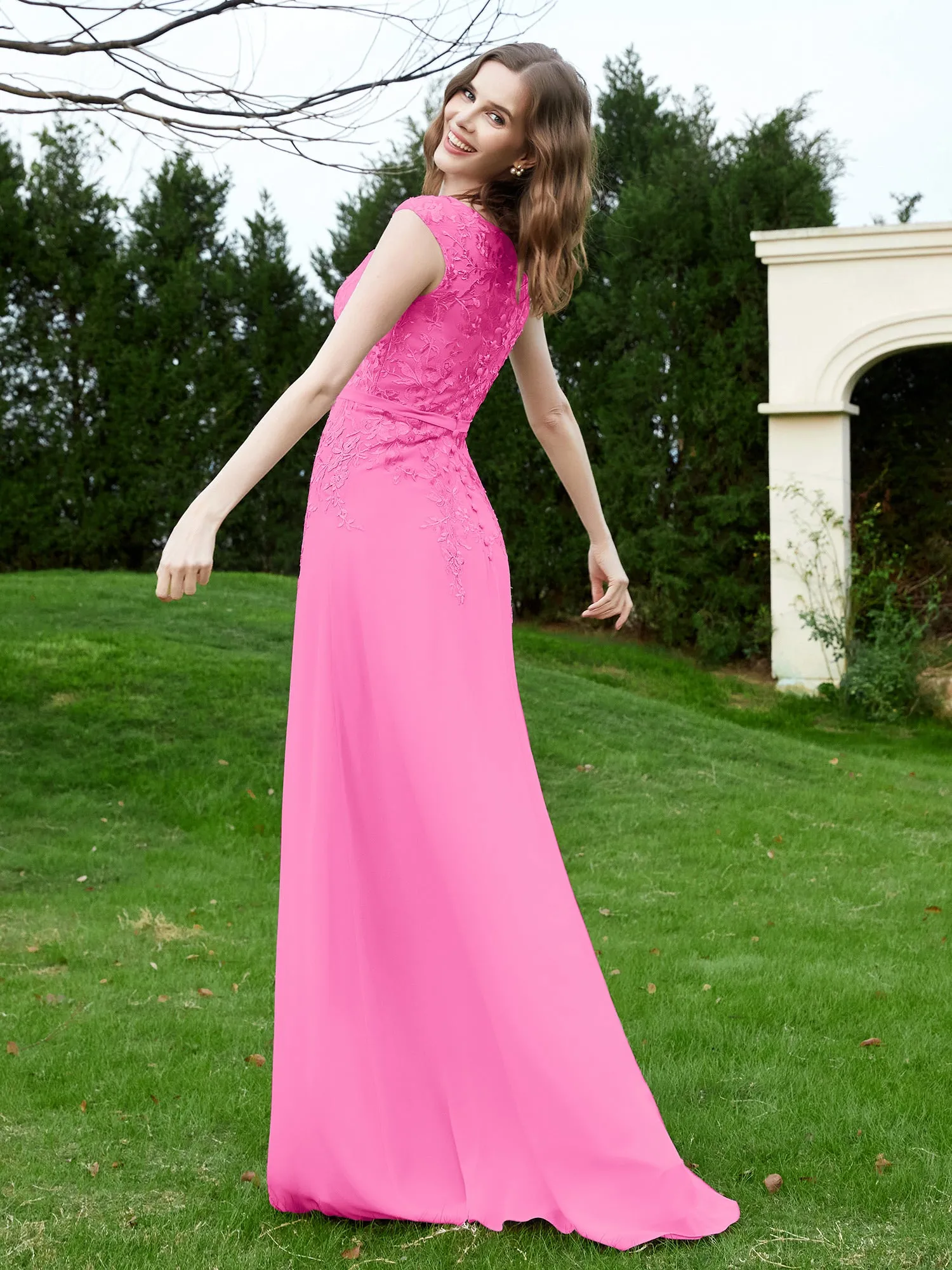 Elegant Illusion Lace Appliqued Dress With Buttons Azalea Plus Size
