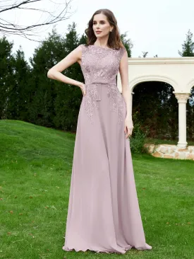 Elegant Illusion Lace Appliqued Dress With Buttons Dusk