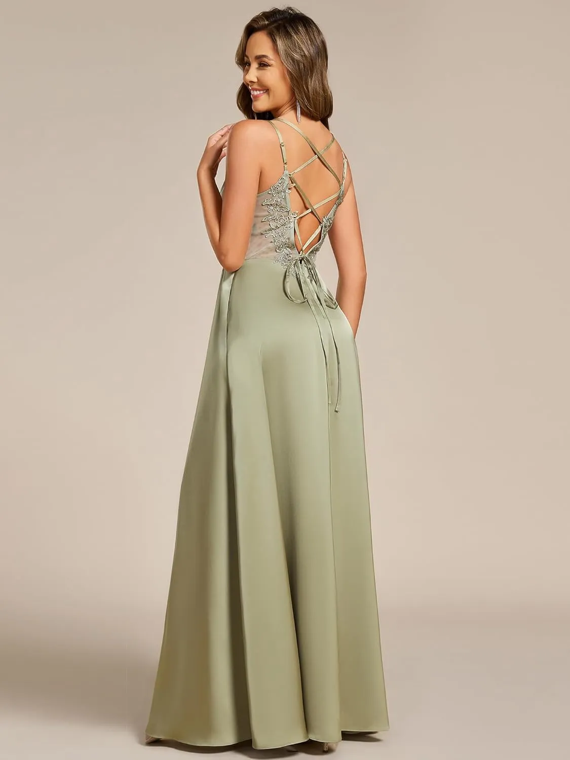 Ever-Pretty Women's Sexy V Neck Satin Sleeveless Multi-Way Backless A-Line Convertible Bridesmaid Dress 02692