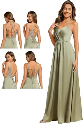 Ever-Pretty Women's Sexy V Neck Satin Sleeveless Multi-Way Backless A-Line Convertible Bridesmaid Dress 02692
