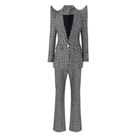 GeometriDesigner Pattern  Straight Pants Blazer SUIT