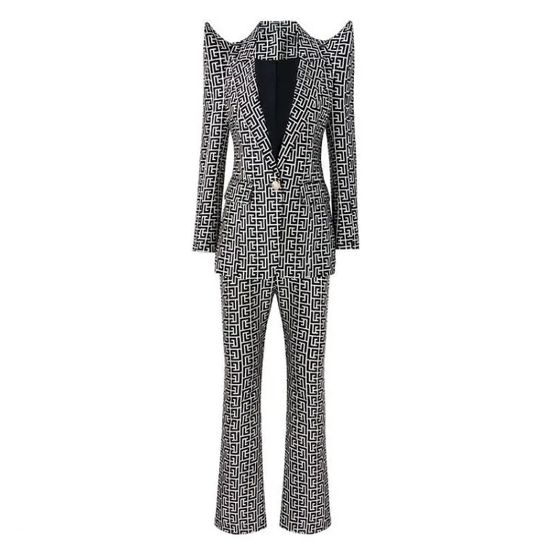 GeometriDesigner Pattern  Straight Pants Blazer SUIT