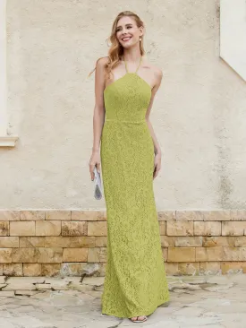 Halter Neck Sheath Lace Gown Clover Plus Size