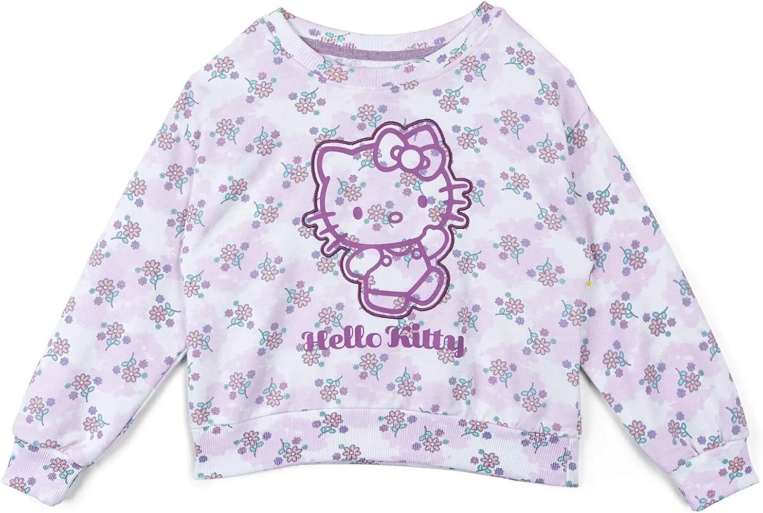 Hello Kitty Girls French Terry Drop Shoulder Sweatshirt, T-Shirt & Shorts 3 Piece Set Toddler to Big Kid Sizes (4T - 10-12)