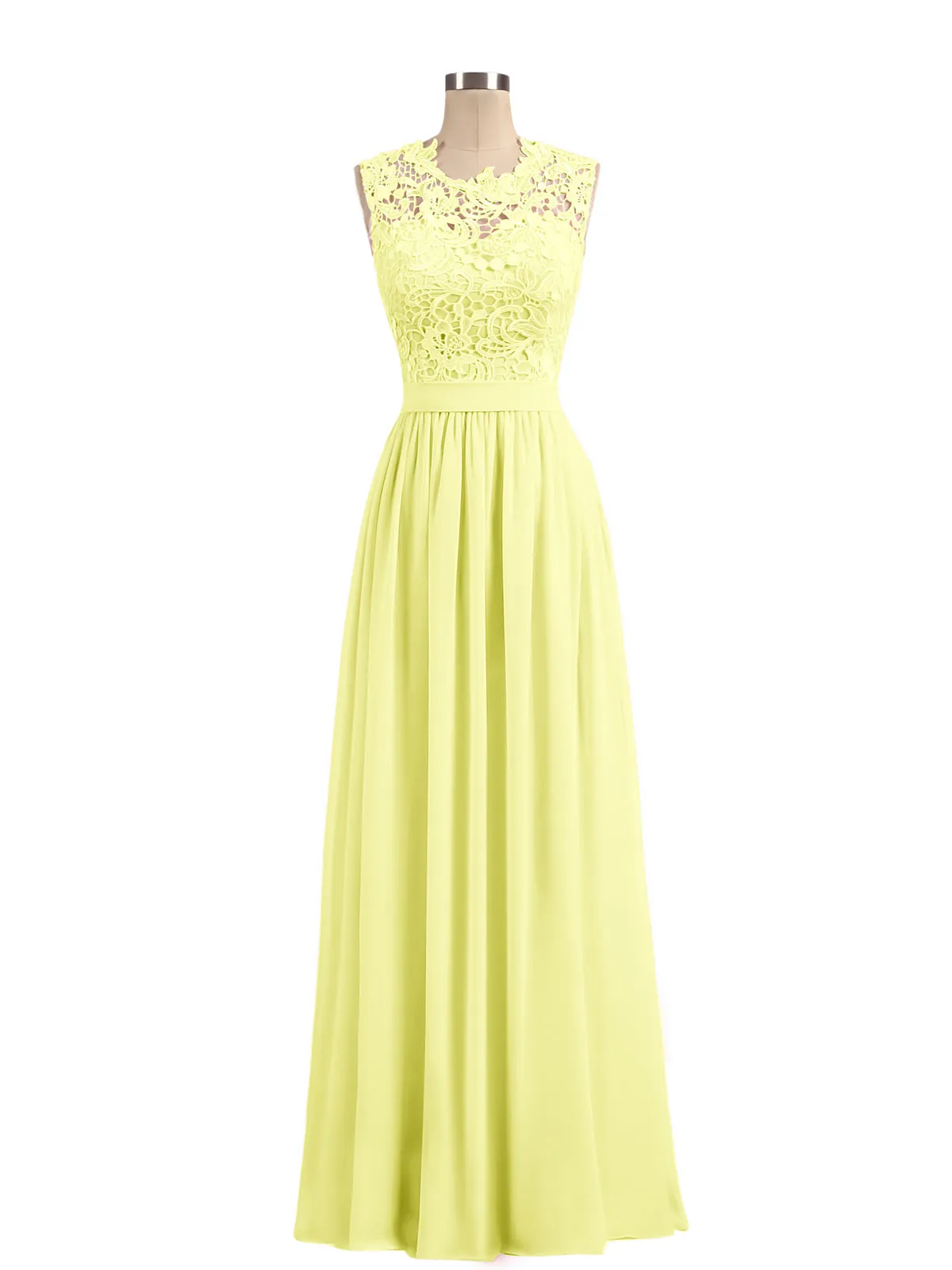 Illusion Neck Chiffon and Lace Dresses Daffodil