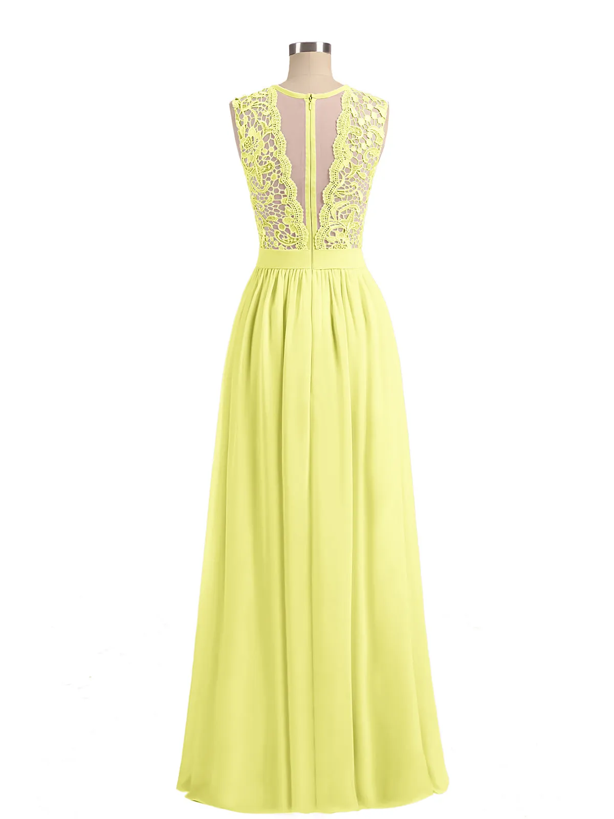 Illusion Neck Chiffon and Lace Dresses Daffodil
