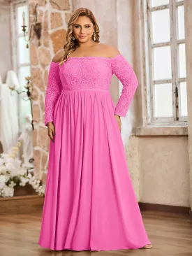 Lace and Chiffon Long Sleeves Dresses with Pockets-Azalea Plus Size