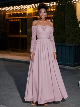 Lace and Chiffon Long Sleeves Dresses with Pockets-Dusk