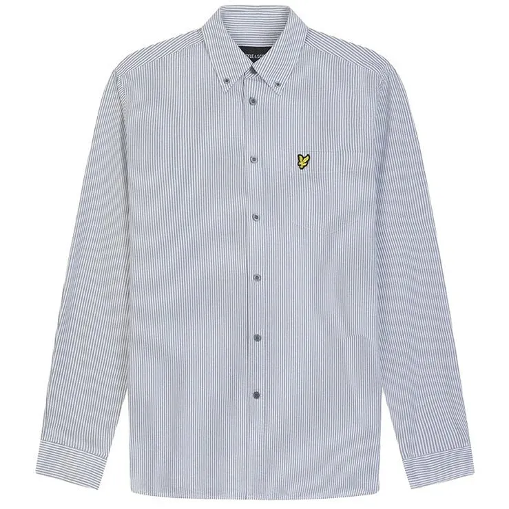 Lyle and Scott Mens Stripe Oxford Shirt Gunmetal White