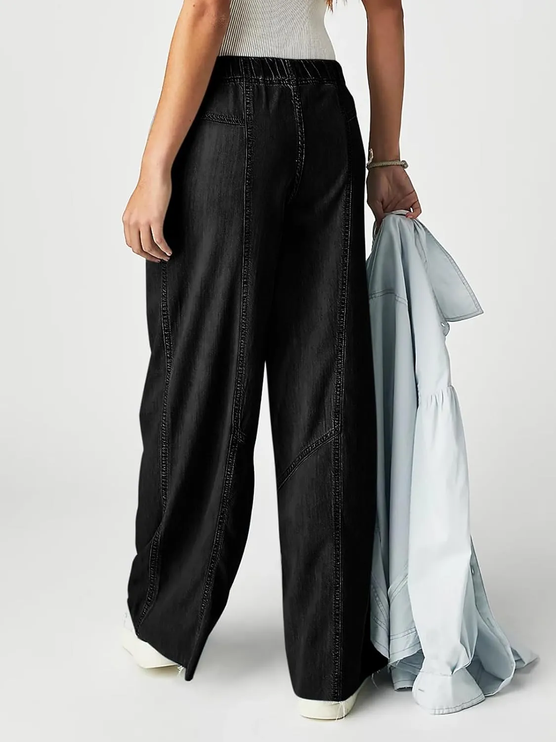 Mafulus Women's Wide Leg Jeans Elastic High Waisted Baggy Jeans Loose Fit Seemed Front Denim Pants